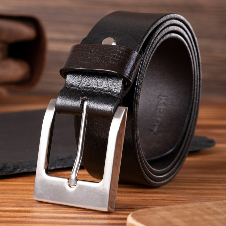 Dani Leather Belts mens Real Genuine square Buckle Trouser Sizes Brown Black Jeans