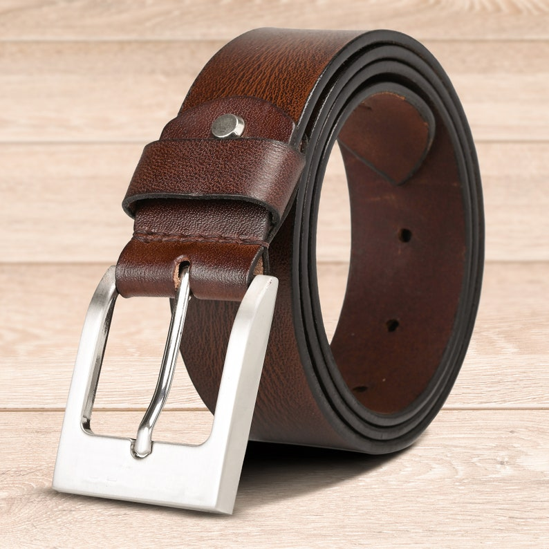 Dani Leather Belts mens Real Genuine square Buckle Trouser Sizes Brown Black Jeans